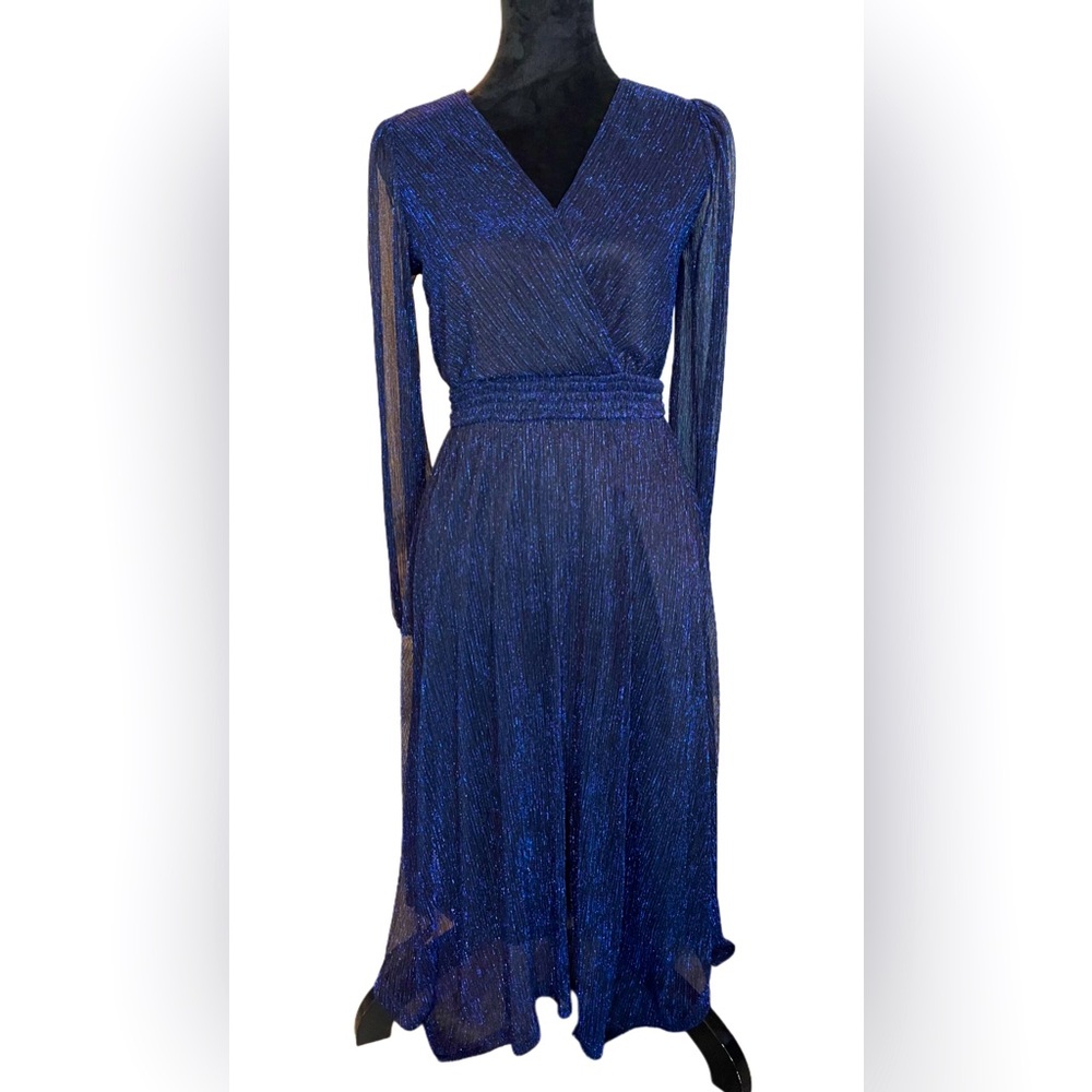 Maurices Metallic Blue Sundress Elastic Waist Midi Dress Size XS